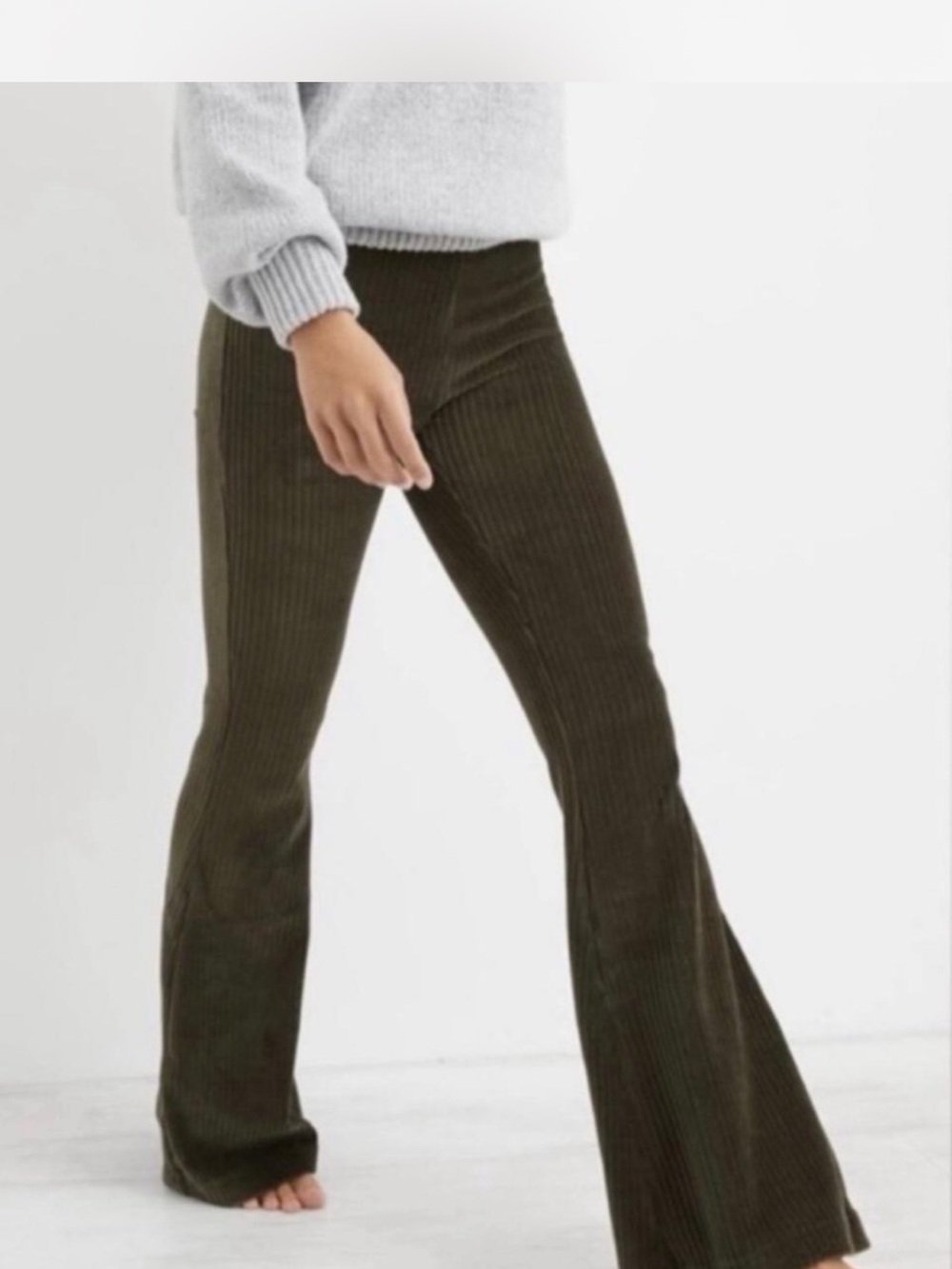 Aerie Dark Gray corduroy velour flare pants